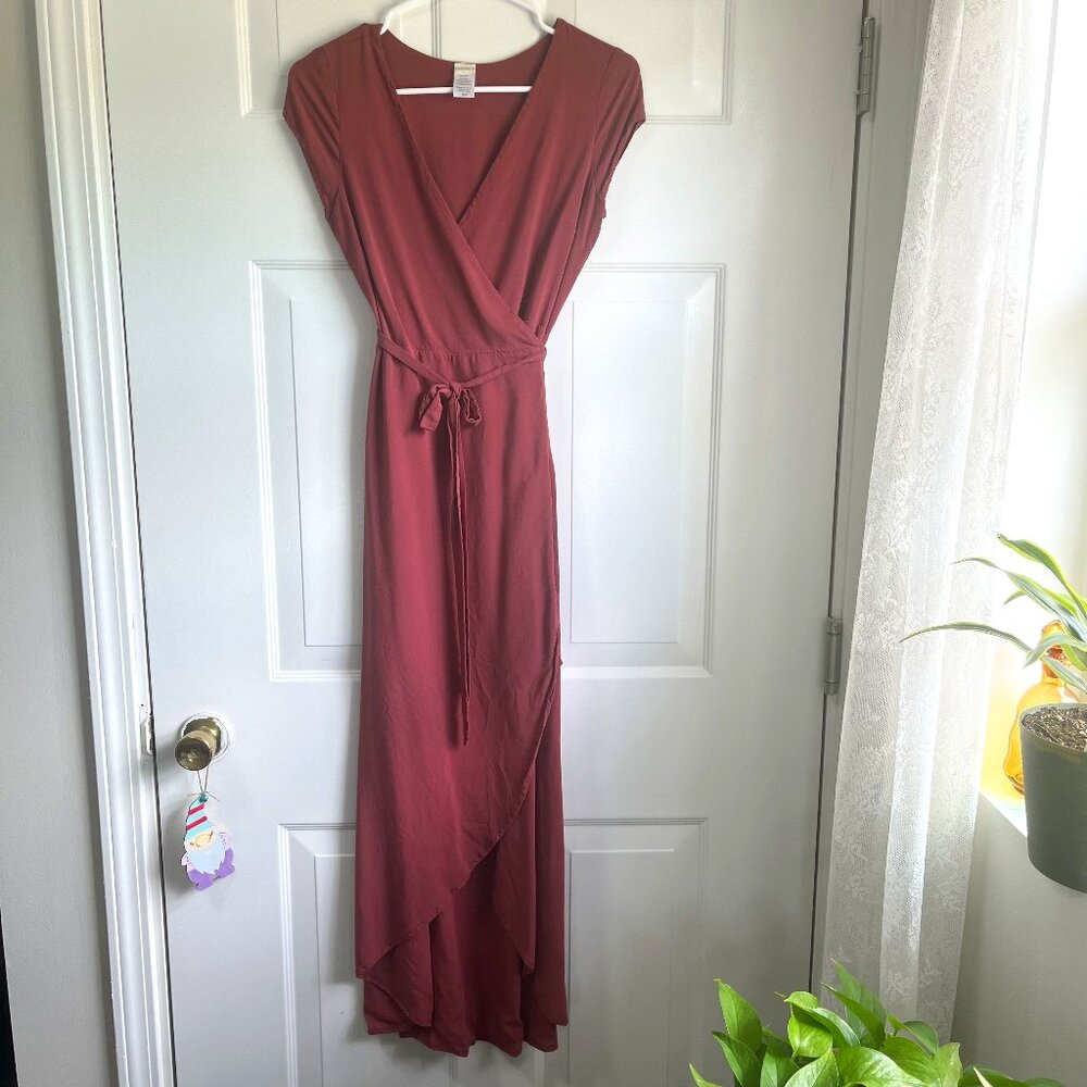 l*space V-Neck Cap Sleeve Wrap Maxi Feminine Dress Current Dusty Rose Small